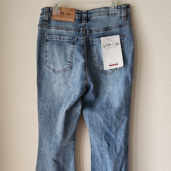 LOVE CULT DENIM Classic Blue Flare Leg High Rise Jeans Sz 5 Y2K retro NWT - Picture 10 of 16